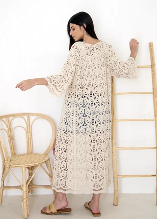 Kimono largo tejido con boton madera  - Vista 4