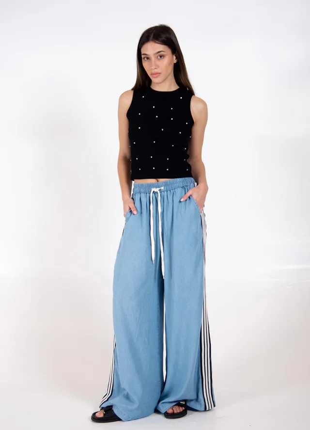 Palazzo denim con tira