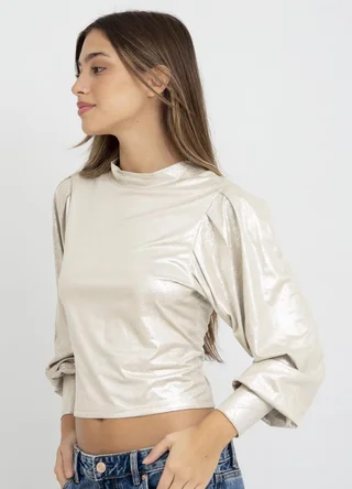 Bluza metalizada media polera con abertura  - Vista 4
