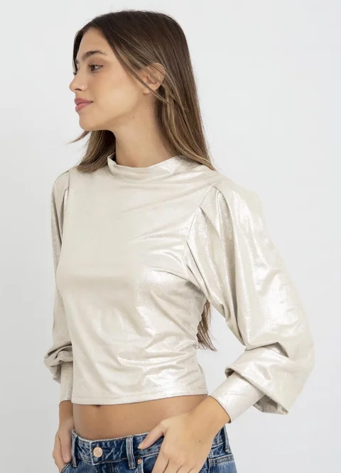 Bluza metalizada media polera con abertura 