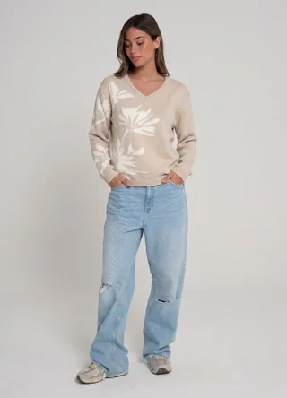 Sweater basico escote V flores - Vista 1