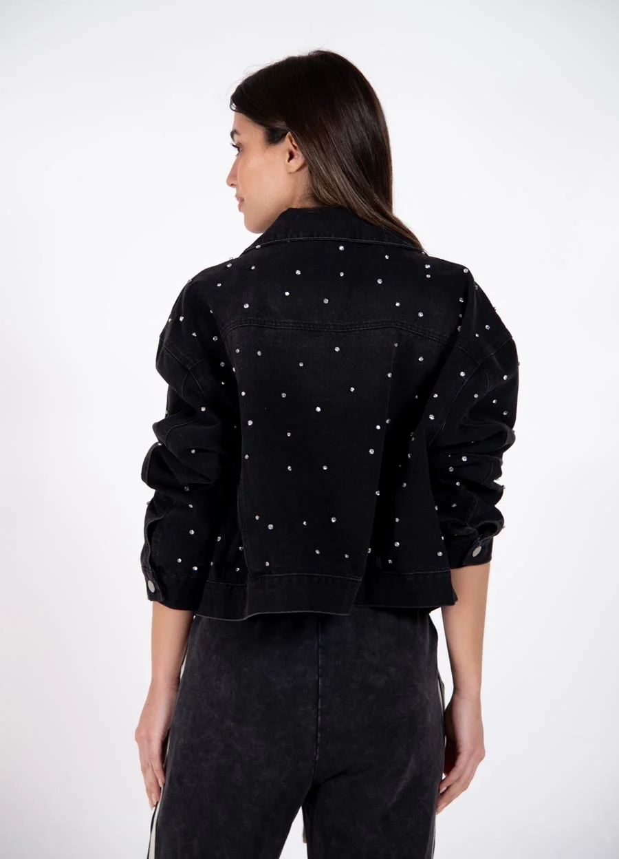 Campera denim con piedras strass