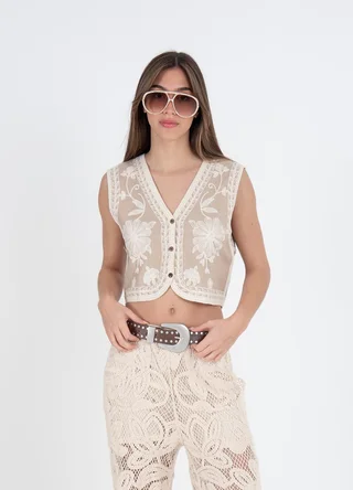 Chaleco beige bordado  - Vista 3