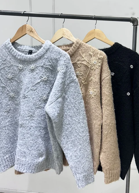 Sweater bordado flores y canutillos 