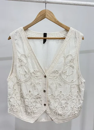 Chaleco bordado offwhite - Vista 5