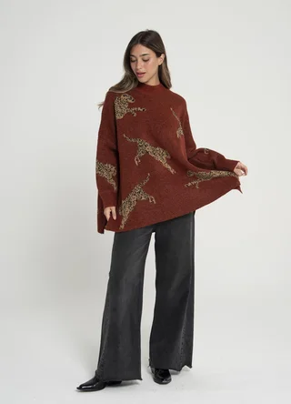 Maxi sweater leopardos con tajos  - Vista 4