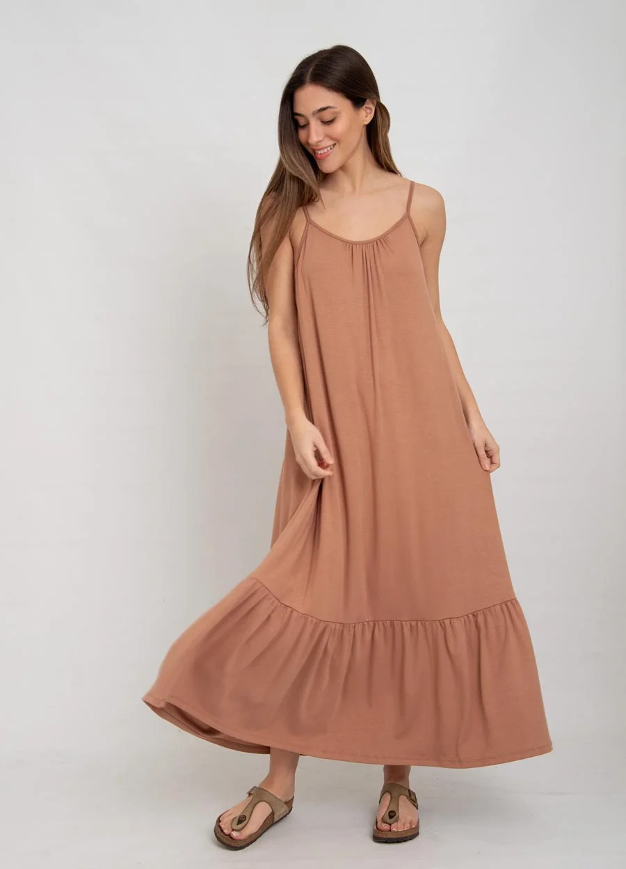 Vestido largo viscosa con volado 