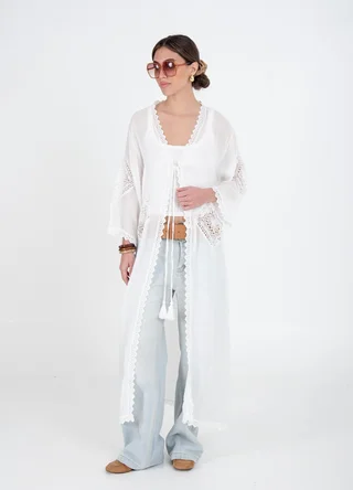 Kimono largo calado con puntillas  - Vista 1