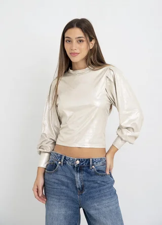 Bluza metalizada media polera con abertura  - Vista 1