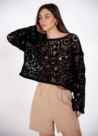 Sweater crochet red flores  - Vista 2