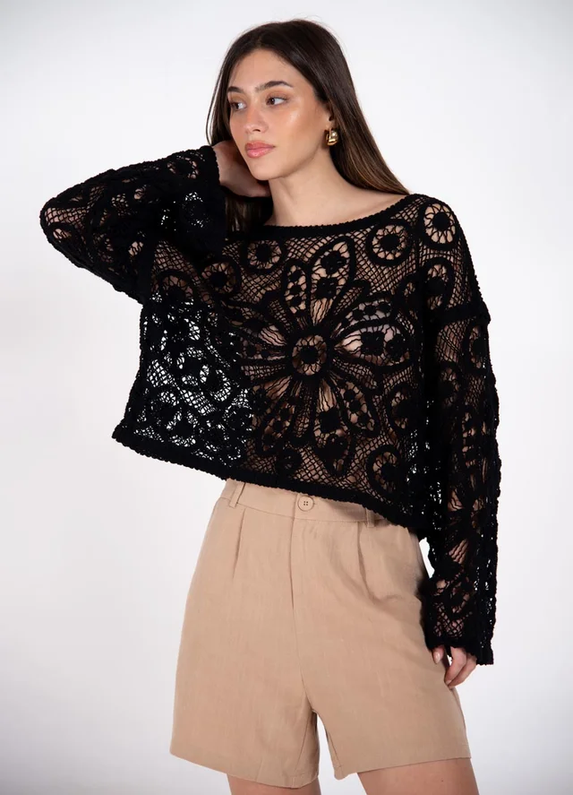 Sweater crochet red flores 