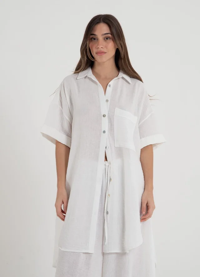 Camisola lino rustico con bolsillo lisa 