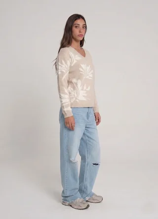 Sweater basico escote V flores - Vista 2