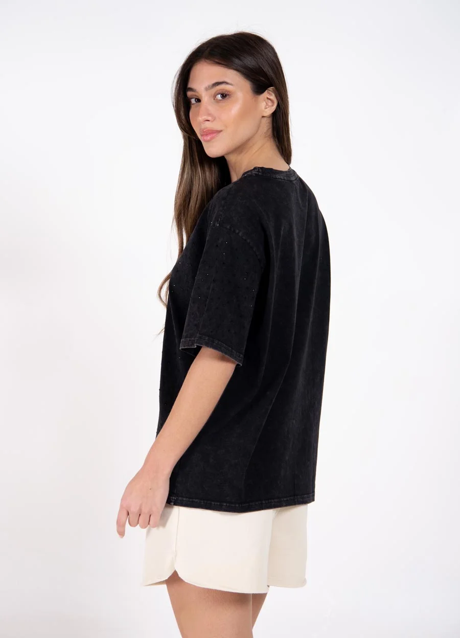 Remeron pre lavado con strass negro 