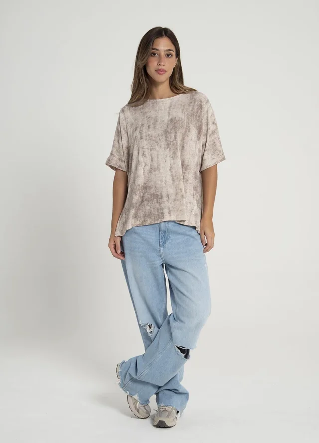 Remera morley estampada con tajos 