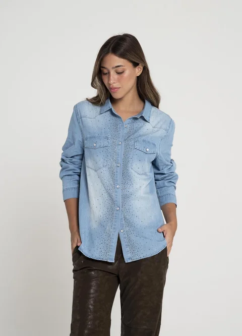 Camisa denim con strass 