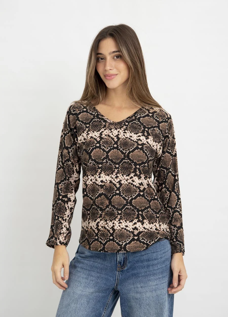 Sweater escote V lanilla estampada 