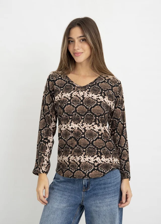 Sweater escote V lanilla estampada 