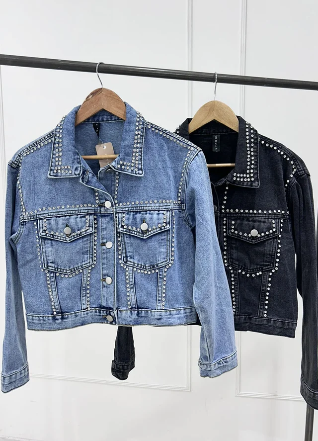 Campera denim con piedras strass