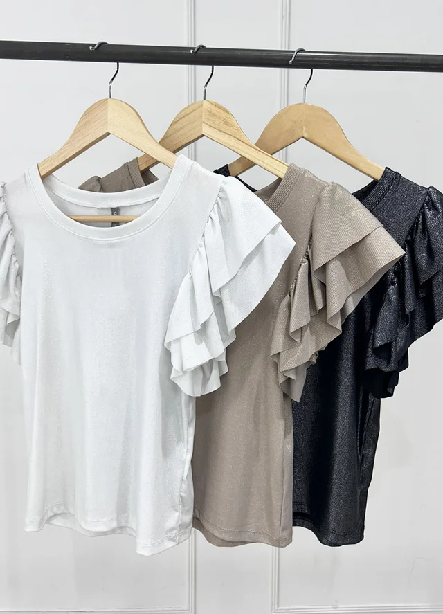 Remera morley lurex con volado en manga 