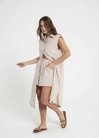 Vestido camisero lino rayado - Vista 2