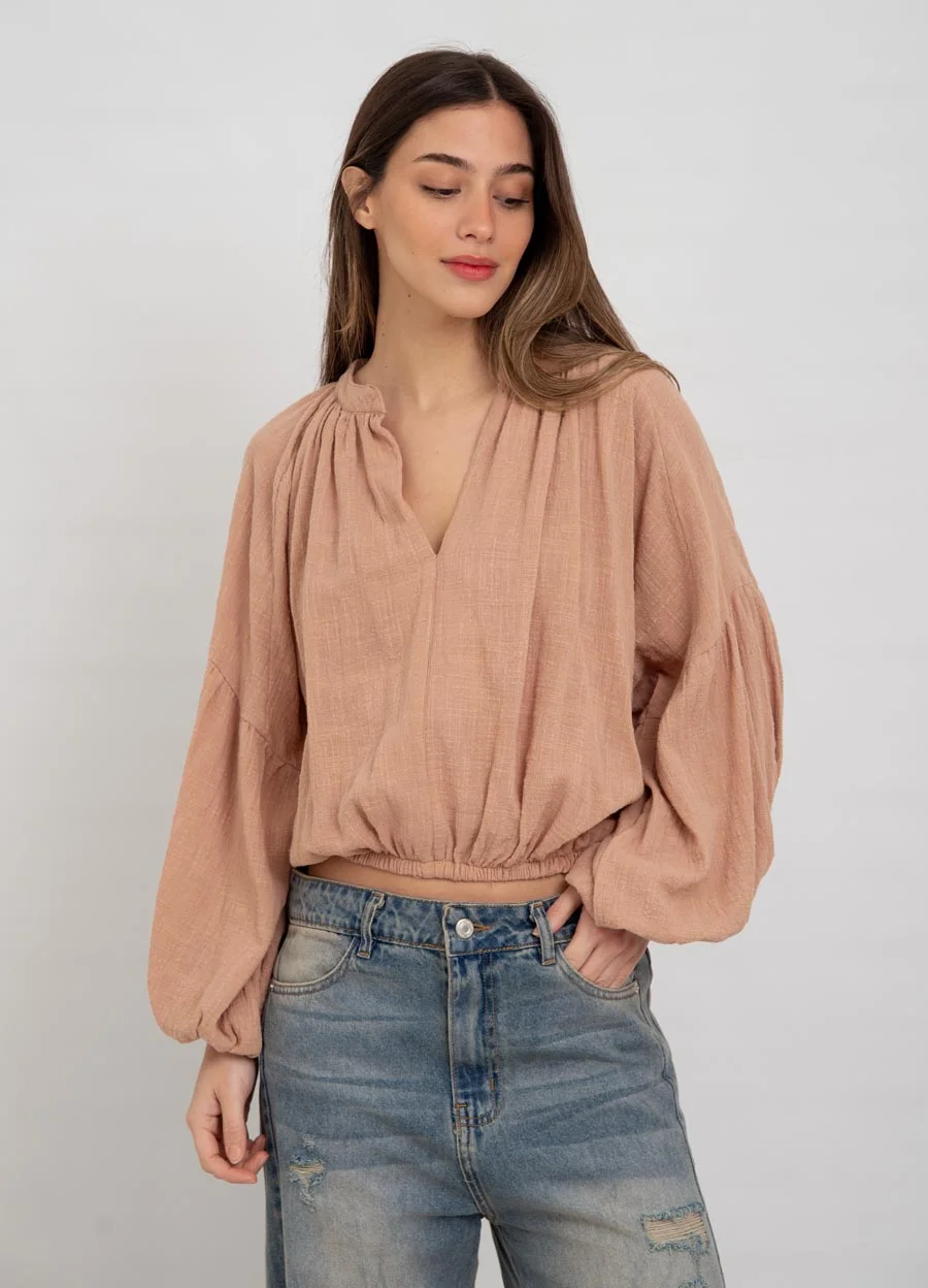 Blusa gasa rustica escote V