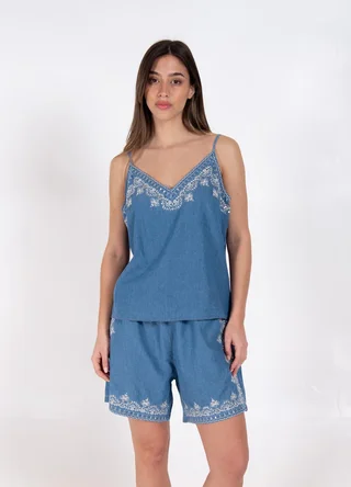 Musculosa denim con canutillos  - Vista 1