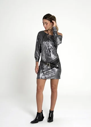 Vestido foil hombro caido - Vista 3