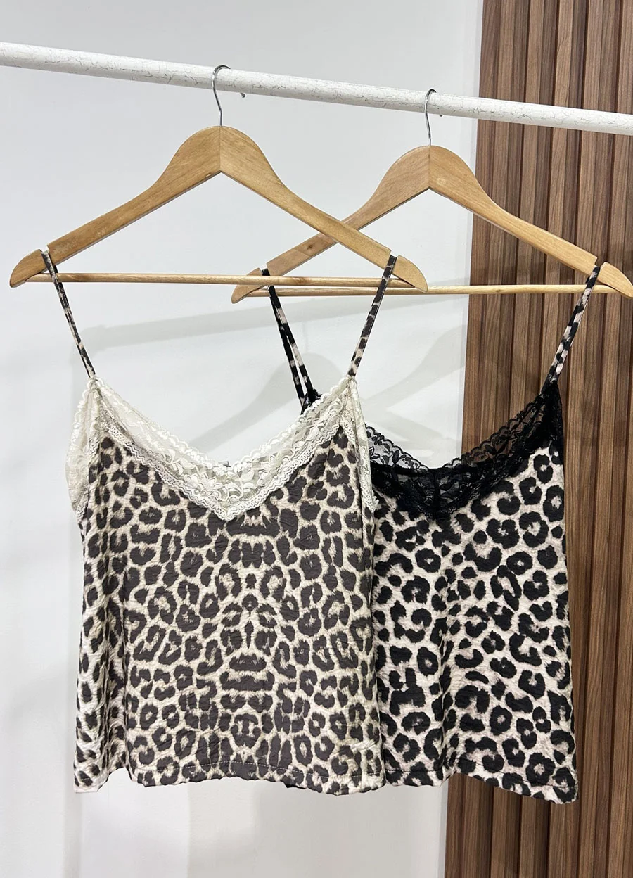 Musculosa sedita print con puntilla 