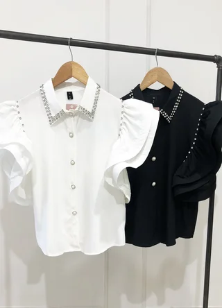  Camisa doble volado en manga con piedras  - Vista 6