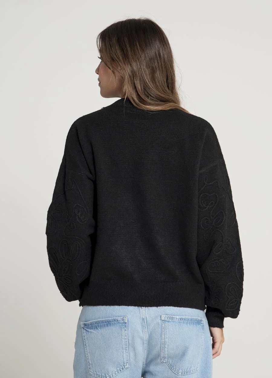 Sweater bordado al tono flores 