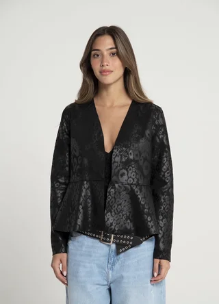 Chaqueta eco cuero print con volado  - Vista 2