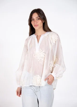 Maxi blusa bordada escote V - Vista 2