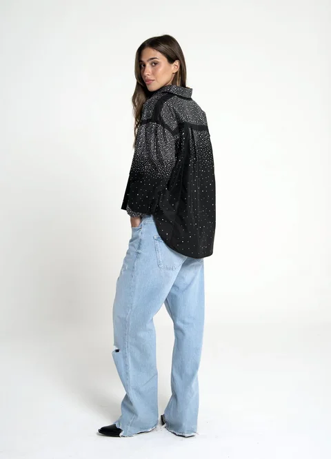 Camisa full strass 3/4