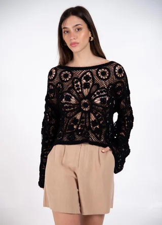 Sweater crochet red flores  - Vista 3