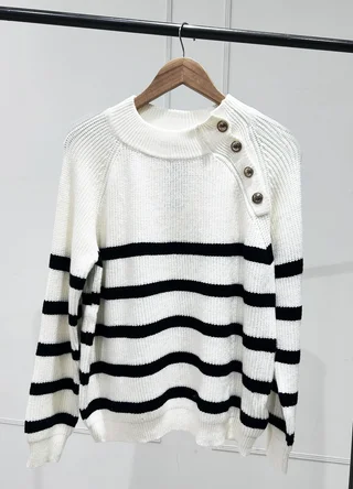 Sweater rayado con botones dorados  - Vista 3