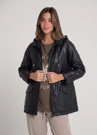 Campera eco cuero con capucha  - Vista 1