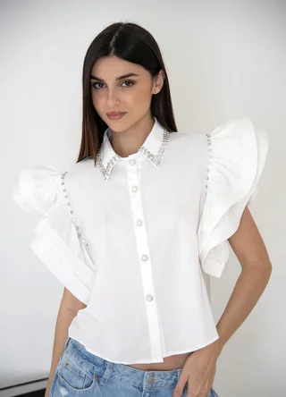  Camisa doble volado en manga con piedras  - Vista 1