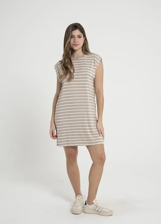 Vestido corto sin mangas viscosa rayado - Vista 1