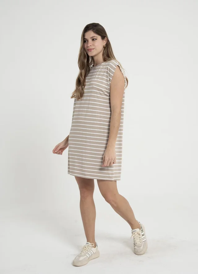 Vestido corto sin mangas viscosa rayado