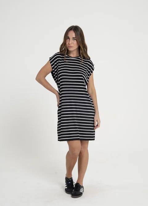 Vestido corto sin mangas viscosa rayado