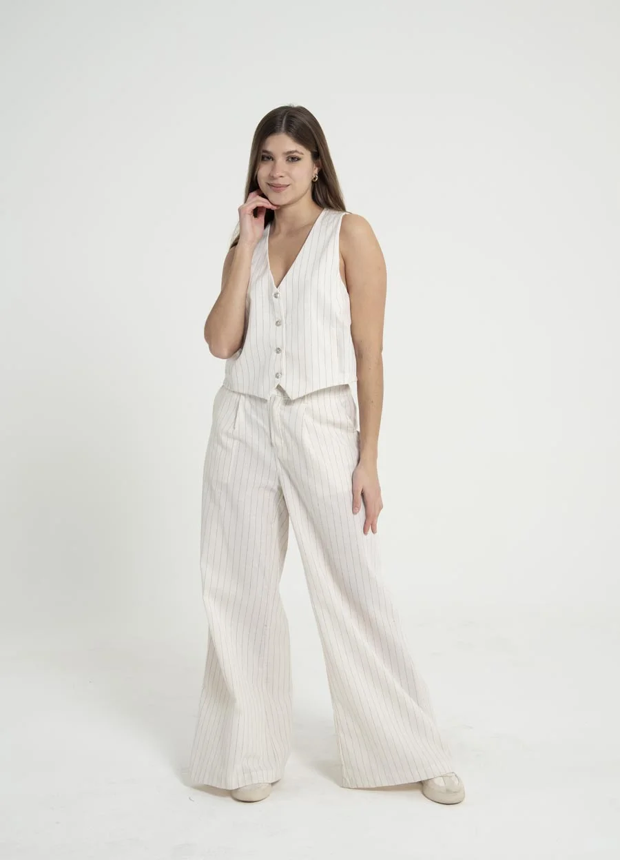 Pantalon sastrero lino rayado