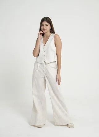 Pantalon sastrero lino rayado - Vista 1