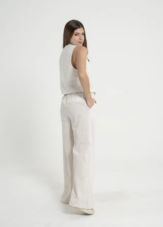 Pantalon sastrero lino rayado - Vista 3