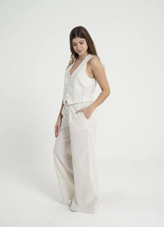 Pantalon sastrero lino rayado - Vista 4