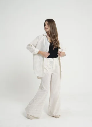 Pantalon sastrero lino rayado - Vista 5