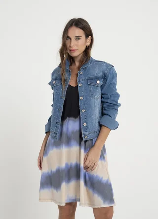 Campera denim elastizada con strass - Vista 2