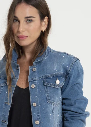 Campera denim elastizada con strass - Vista 3