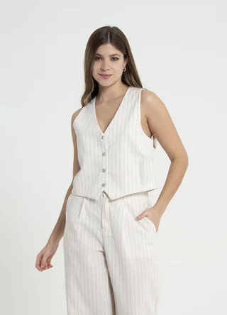 Chaleco lino rayado con boton - Vista 2