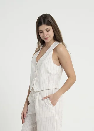 Chaleco lino rayado con boton - Vista 3